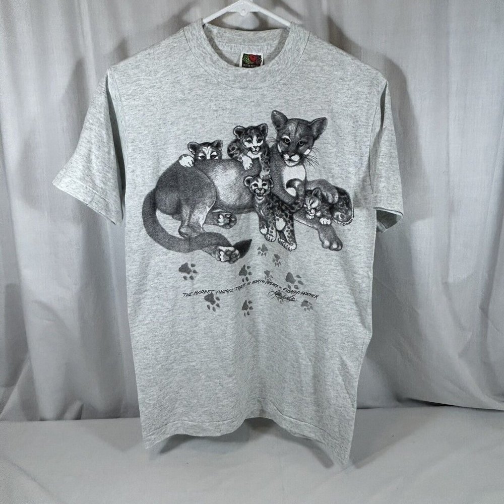Vintage 90s Save The Florida Panther Shirt Wildlife Rescue Paw Print Tracks Sm